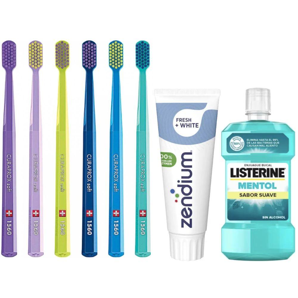 Зубна щітка Curaprox CS 1560 Soft для чутливих ясен + паста Zendium Fresh+White + ополіскувач LISTERINE mentol Sabor Suave 0% alc.