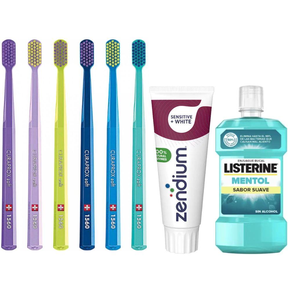 Зубна щітка Curaprox CS 1560 Soft + паста Zendium Sensitive+White + ополіскувач LISTERINE mentol Sabor Suave 0% alc.