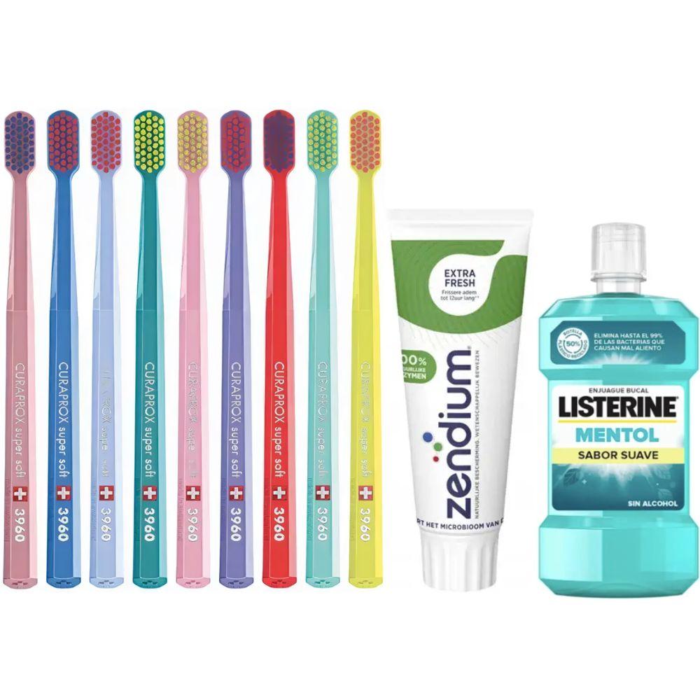 Зубна щітка Curaprox CS 3960 Super Soft + паста Zendium Extra Fresh + ополіскувач LISTERINE mentol Sabor Suave 0% alc.