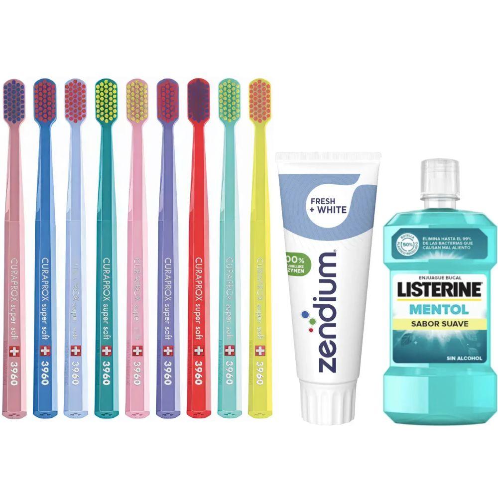 Зубна щітка Curaprox CS 3960 Super Soft + паста Zendium Fresh+White + ополіскувач LISTERINE mentol Sabor Suave 0% alc.