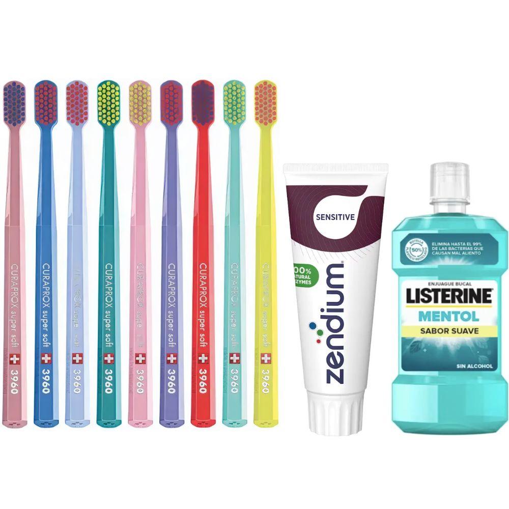 Зубна щітка Curaprox CS 3960 Super Soft + паста Zendium Sensitive + ополіскувач LISTERINE mentol Sabor Suave 0% alc.