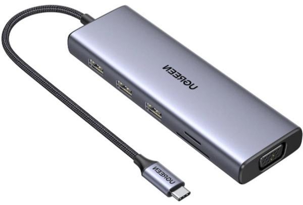 USB-концентратор UGREEN USB C to USB-C 9-in-1 USB-A 3.0 / HDMI / VGA / RJ45 / SD / TF Card Reader Grey (CM498), фото 1
