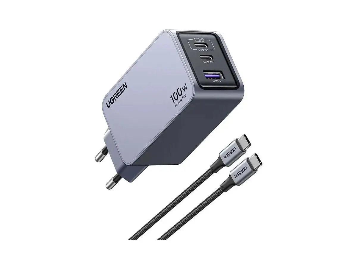 Мережевий зарядний пристрій UGREEN 100W Nexode Pro EU 3-Port GaN PD Fast Charger With USB-C CableGray (X757), фото 1