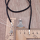 Срібний кулон Секіра Перуна з цепочкою із шовку. Підвіска оберіг та шовковий шнурок зі срібним замком. 55 см, фото 5