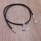 Срібний кулон Секіра Перуна з цепочкою із шовку. Підвіска оберіг та шовковий шнурок зі срібним замком. 55 см, фото 7