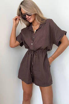 Жіночий літній лляний комбінезон з шортами у кольорах