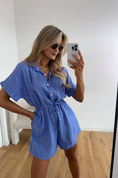 Жіночий літній лляний комбінезон з шортами у кольорах