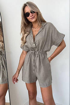 Жіночий літній лляний комбінезон з шортами у кольорах