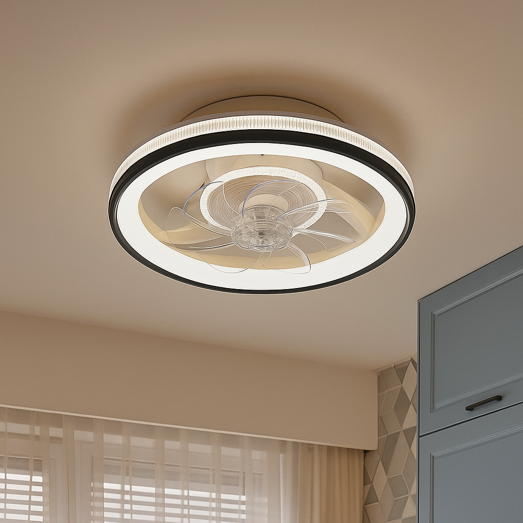 Кругла Led люстра с вентилятора до 18 м2 круглої форми (FAN V XI3802-480 WH+BK)