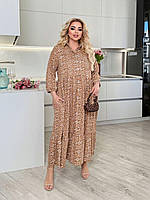 Сукня жіноча літня з жатки у квіточку довжина максі (Батал), фото 3