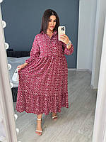 Сукня жіноча літня з жатки у квіточку довжина максі (Батал), фото 8