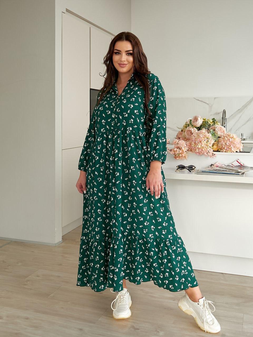 Сукня жіноча літня з жатки у квіточку довжина максі (Батал), фото 1