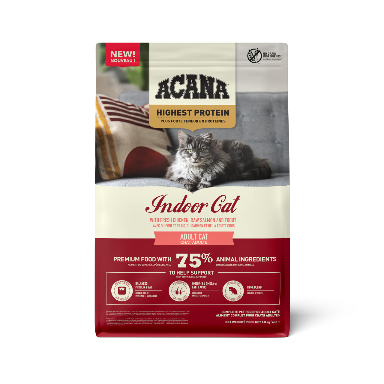 Сухий беззерновий корм для домашніх котів Acana Акана Highest Protein Indoor Recipe Cat 4,5кг (а72398), фото 1