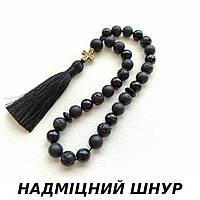 Чотки чорний Агат Лава 30 намистин d 10мм з хрестом