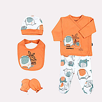 Дитячий комплект (сорочка, повзунки, шапочка, слюнявчик, подряпини) для новонароджених 1-3 міс