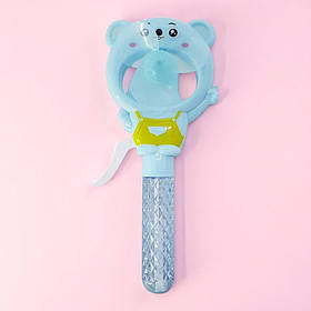 Механічний вентилятор з мильними бульбашками 2в1 Ведмедик, 21см, Блакитний (Іграшка з мильними бульбашками для дітей)