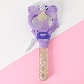 Механічний вентилятор з мильними бульбашками 2в1 Ведмедик, 21см, Фіолетовий (Іграшка з мильними бульбашками для дітей)