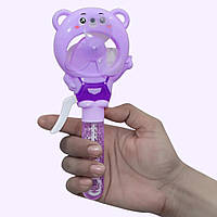 Мильні бульбашки з механічним вентилятором 2в1 "Ведмедик", 21см, Фіолетовий