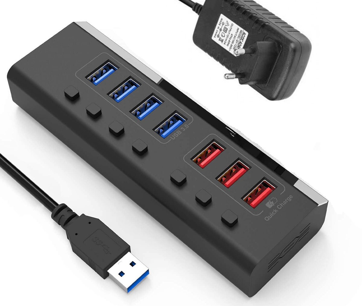 USB хаб RSHTECH RSH-A37 USB 3.0 7 портів з блоком живлення hub концентратор, фото 1