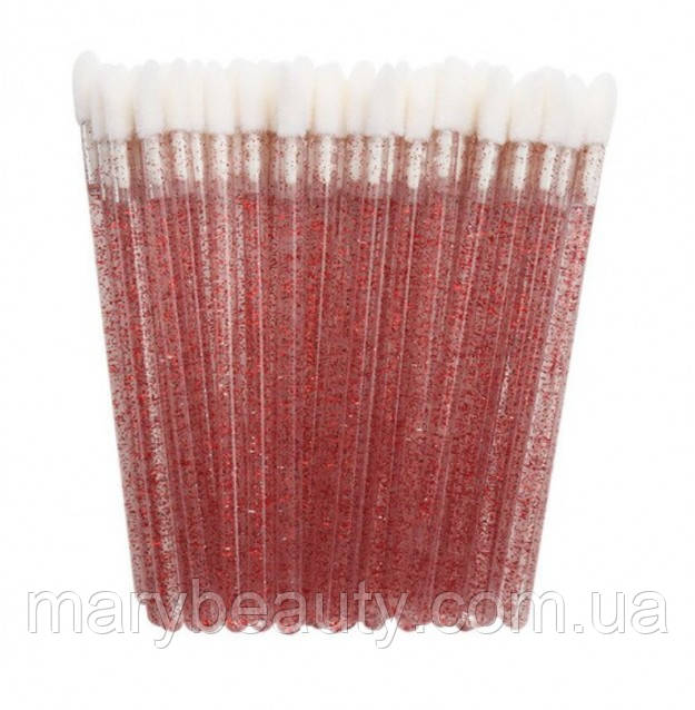 Макробраші (Аплікатори) червоні з блискітками, 50шт, фото 1