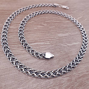 Широка чоловіча срібна цепочка "Подвійний струмок" 8 мм, довжина 55 см, чорнене срібло