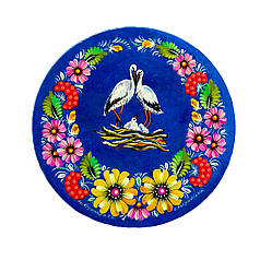 Тарілка 20 см в подарунковому пакуванні  "Синя з лелеками" з авторським петриківським розписом