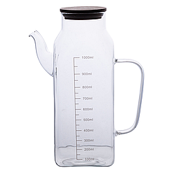 Ємність для олії та оцту з бамбуковою кришкою 1 літр скляний чайник для оливкової, соняшникової олії HP-34-2