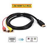 Кабель адаптер перетворювач HDMI сумісний з 3 RCA AV кабель HD Audio Video 1080P, фото 3