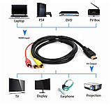 Кабель адаптер перетворювач HDMI сумісний з 3 RCA AV кабель HD Audio Video 1080P, фото 7