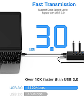 USB хаб RSHTECH RSH-A37S USB 3.0 7 портів з блоком живлення hub концентратор, фото 3