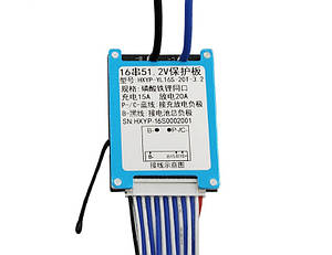 BMS контролер (плата захисту lifepo4 3.2V) 16S 51.2V 20A з балансуванням HXYP-YL16S-20T-3.2