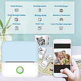 Портативний термопринтер Mini Printer Bluetooth для смартфона | Друк фото, нотаток, наклейок, без чорнил, голубий, фото 6