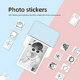 Портативний термопринтер Mini Printer Bluetooth для смартфона | Друк фото, нотаток, наклейок, без чорнил, голубий, фото 3