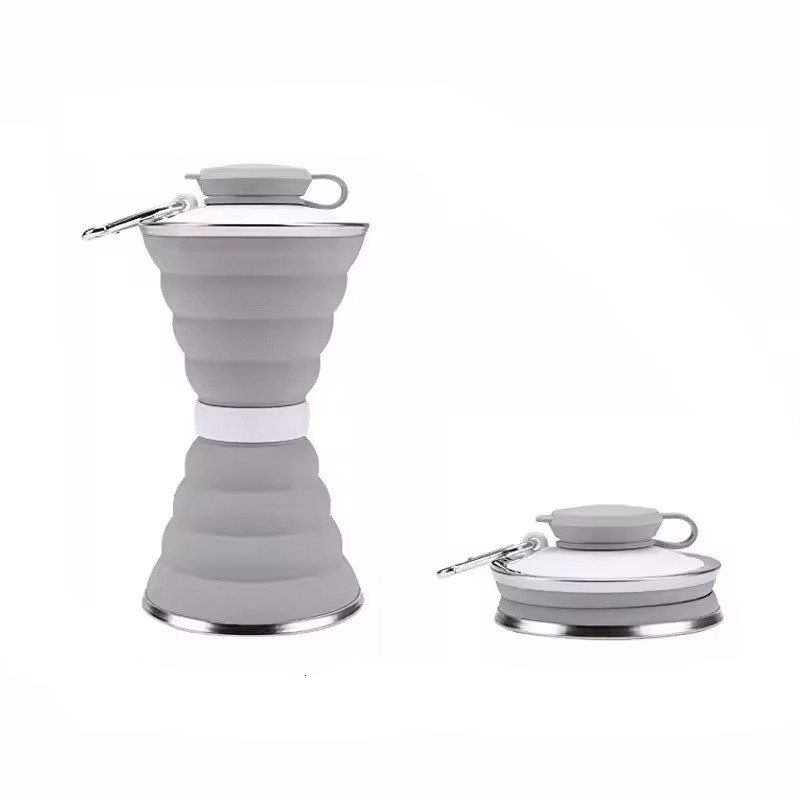 Складана силіконова пляшка 500 мл. Портативна туристична фляга для води, термостійка, для спорту, подорожей, кемпінгу (сірий), фото 1