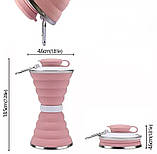 Складана силіконова пляшка 500 мл | Портативна туристична фляга для води, термостійка, для спорту, подорожей, кемпінгу (рожевий), фото 8