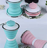 Складана силіконова пляшка 500 мл | Портативна туристична фляга для води, термостійка, для спорту, подорожей, кемпінгу (рожевий), фото 2