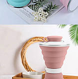 Складана силіконова пляшка 500 мл | Портативна туристична фляга для води, термостійка, для спорту, подорожей, кемпінгу (рожевий), фото 6