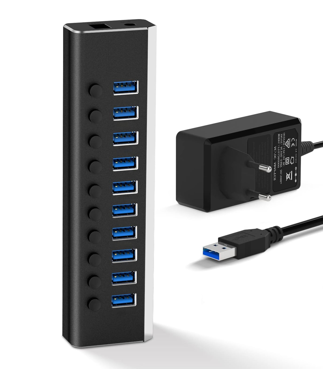 USB хаб RSHTECH RSH-A10 USB 3.0 10 портів з блоком живлення hub концентратор, фото 1
