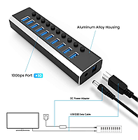 USB хаб RSHTECH RSH-A10 USB 3.0 10 портів з блоком живлення hub концентратор, фото 3