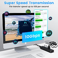 USB хаб RSHTECH RSH-A10 USB 3.0 10 портів з блоком живлення hub концентратор, фото 5