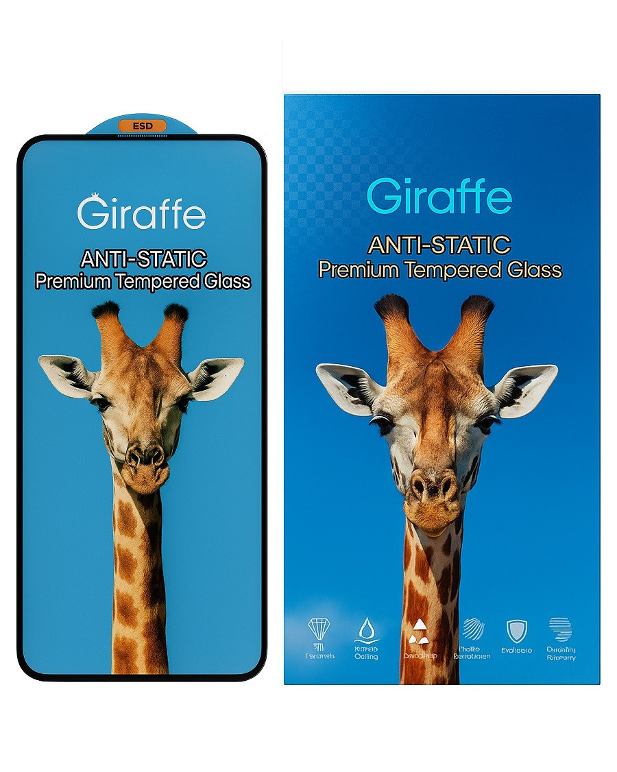 Захисне скло Giraffe для iPhone 16 антистатичне покриття, олеофобне, з чорною рамкою