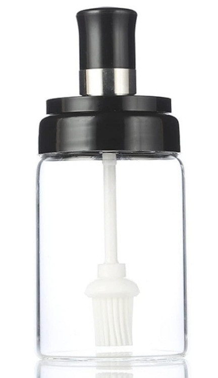 Скляна баночка 250ml з пензликом для олії, оцту та соусів, фото 1