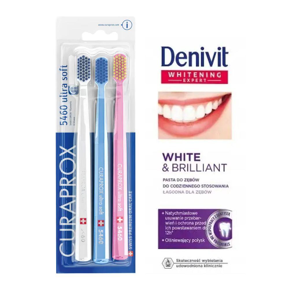 Набір зубних щіток Curaprox CS 5460/3 Ultra Soft d 0,10 мм (3 шт.) + зубна паста Denivit White & Brilliant відбілююча