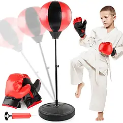 Дитячий боксерський набір Стійка 80-110 см + рукавиці + насос / Боксерська груша на стійці/Гаша для боксу