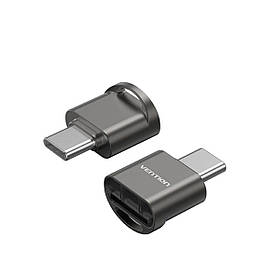 Картридер Vention USB 2.0 Type-C MicroSD Card Reader Gray Zinc Alloy Type ly