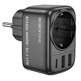 Мережевий фільтр BOROFONE BAC14 Wide 1-socket wall outlet (1C2A) (EU/GER) Black yL.