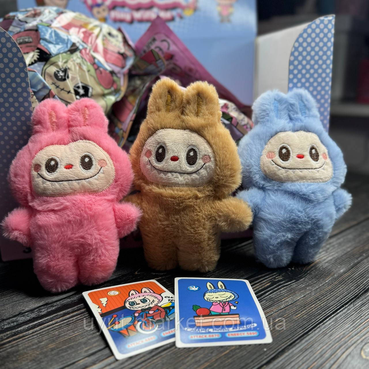 М'яка іграшка Лабуба 17см Брелок-іграшка Labubu Сюрприз, рандомна упаковка +3 картки, фото 1