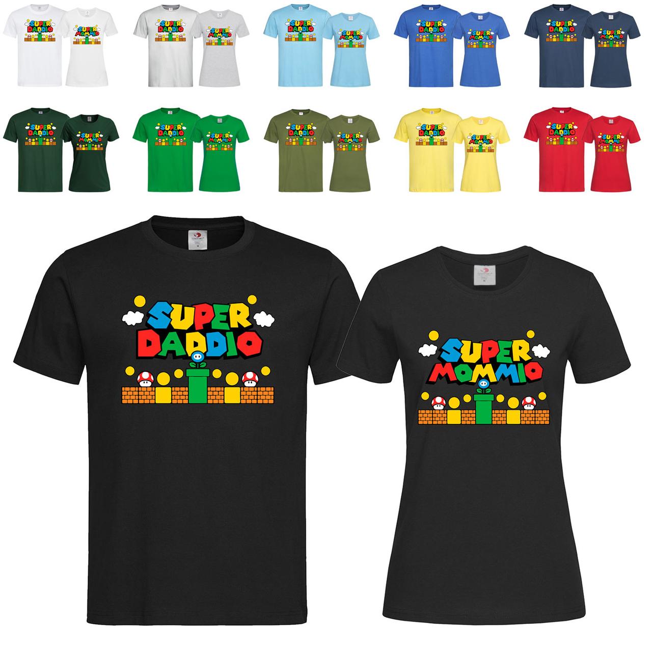 Парні чорні чоловіча та жіноча футболки Super daddio super mommio (8-1-10), фото 1