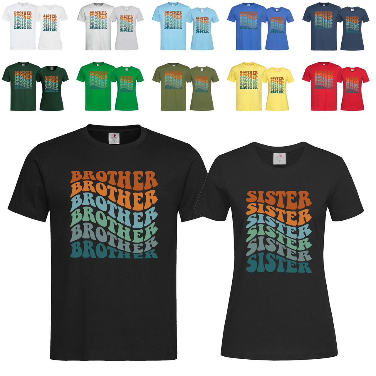 Парні чорні чоловіча та жіноча футболки З принтом для брата і сестри (8-2-8), фото 1