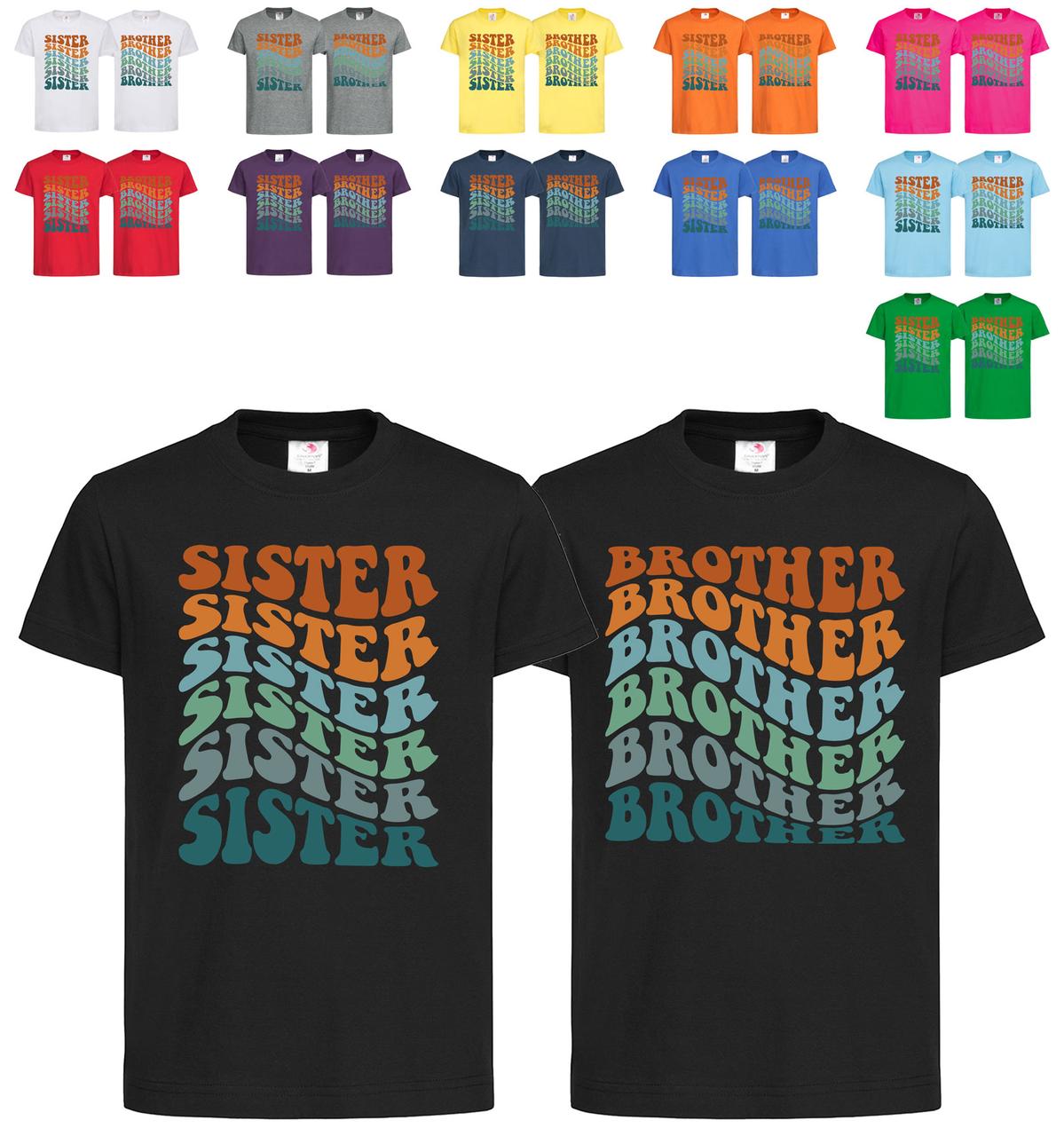 Парні чорні дитячі футболки З принтом для брата і сестри (8-2-8), фото 1